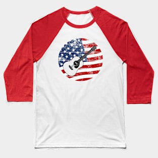 Acoustic Guitar USA Flag Guitarist Musician 4th July Baseball T-Shirt